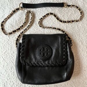 Tory Burch Black Leather Crossbody Bag with Chain Strap